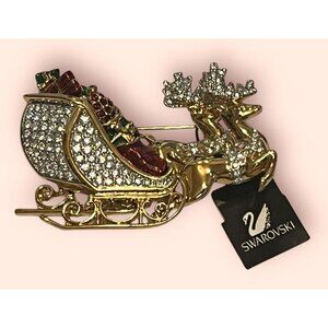 NEW W/TAG Signed Swarovski Santa's Christmas Reindeer Sleigh Pin/Brooch--RETIRED